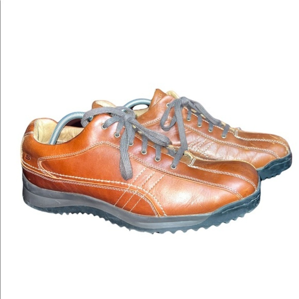 Skechers mens leather brown sneakers shoes size 12